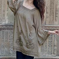 Artisan Crafted Cotton Embroidered and Beaded Blouse Top,'Romance'