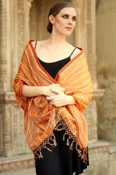 Cotton and silk shawl, 'India Sunset' - Cotton and silk shawl