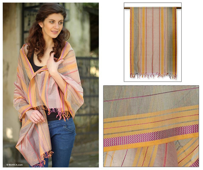 Cotton and silk shawl, 'Indore Chic' - India Hand Loomed Cotton Silk Blend Shawl 