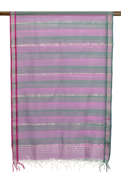 Cotton and silk shawl, 'Kerala Rose' - Cotton and silk shawl