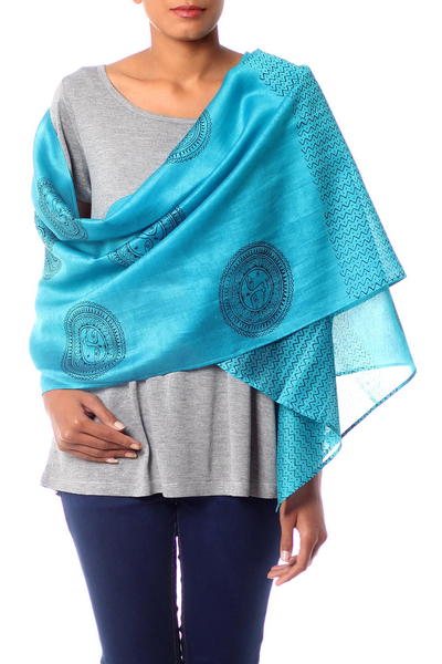 Cotton and silk shawl, 'India Sun' - Cotton and silk shawl