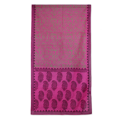 Cotton and silk shawl, 'Festive Durga Puja' - Women's Floral Cotton Silk Blend Patterned Shawl