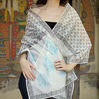 Cotton and silk shawl, 'Myriad Bouquets' - Cotton and silk shawl