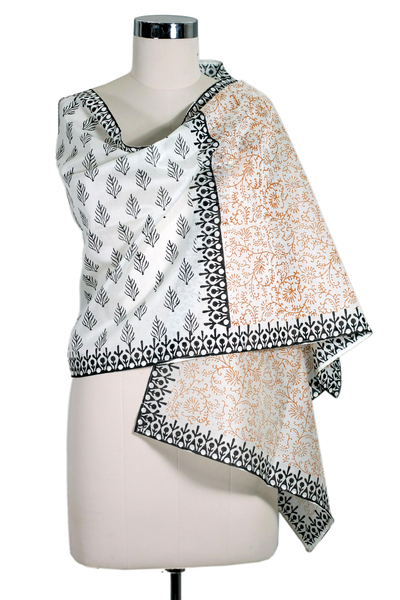 Cotton and silk shawl, 'Myriad Vines' - Floral Silk Blend Cotton Patterned Shawl