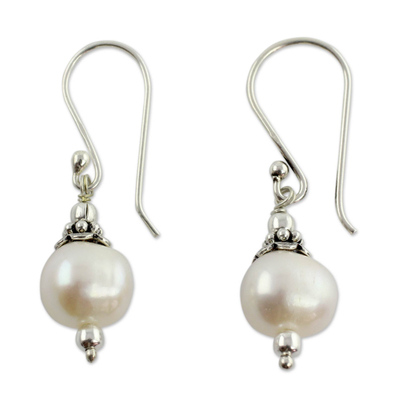 Pearl dangle earrings, 'Mumbai Moonlight' - Pearl dangle earrings
