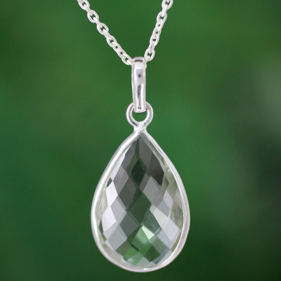 Prasiolite pendant necklace, 'Green Mystique' - Handmade Indian Sterling Silver and Prasiolite Necklace