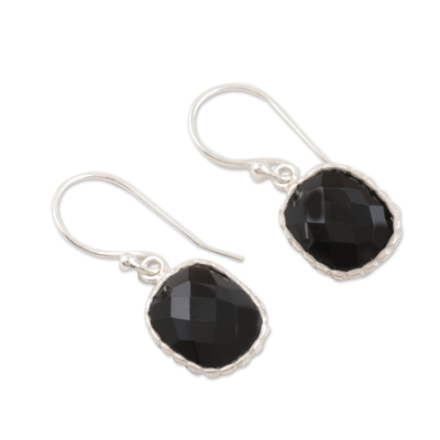 Onyx dangle earrings, 'Delhi Darkness' - Artisan Crafted Earrings Sterling Silver and Onyx 