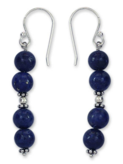 Hand Crafted Lapis Lazuli Dangle Earrings from India