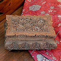 Walnut wood Jewellery box, 'Wildflowers' - Floral Wood Jewellery Box