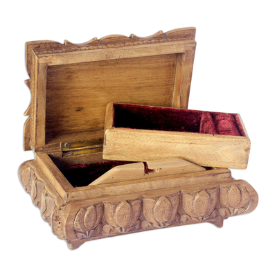 Walnut wood jewelry box, 'Wildflowers' - Floral Wood Jewelry Box