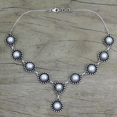 Pearl Y necklace, 'Purity' - Pearl Y necklace