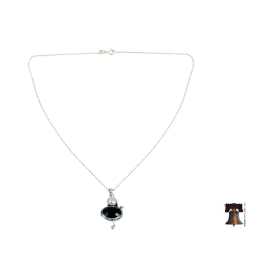 Cultured pearl and onyx pendant necklace, 'Magical Moons' - Cultured pearl and onyx pendant necklace