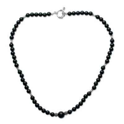 Onyx strand necklace, 'Kerala Night' - Onyx strand necklace