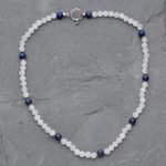 Rainbow moonstone and lapis lazuli beaded necklace, 'Jaipur Skies' - Rainbow Moonstone and Lapis Lazuli Beaded Necklace