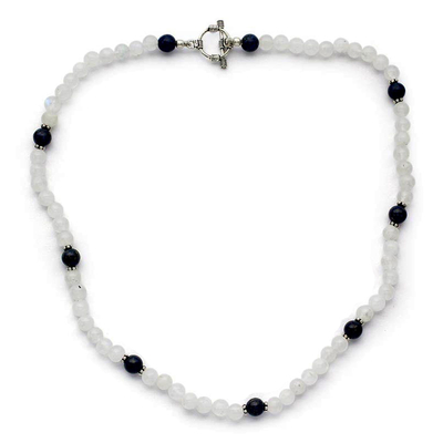 Regenbogen-Mondstein- und Lapislazuli-Perlenkette - Halskette mit Regenbogenmondstein und Lapislazuli-Perlen