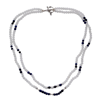 Rainbow moonstone and lapis lazuli strand necklace, 'Gujurat Skies' - Rainbow Moonstone and Lapis Lazuli Strand Necklace