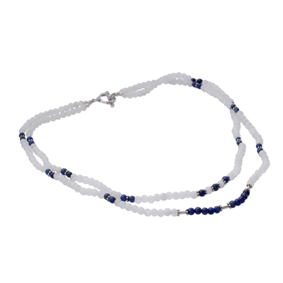 Rainbow moonstone and lapis lazuli strand necklace, 'Gujurat Skies' - Rainbow Moonstone and Lapis Lazuli Strand Necklace
