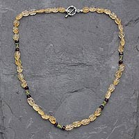 Citrine and garnet beaded necklace, 'Golden Autumn'