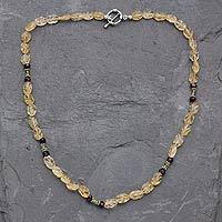 Citrine and garnet beaded necklace, 'Golden Autumn' - Citrine and garnet beaded necklace