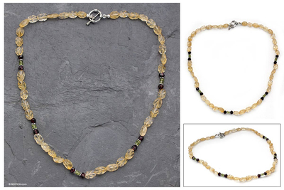 Citrine and garnet beaded necklace, 'Golden Autumn' - Citrine and garnet beaded necklace