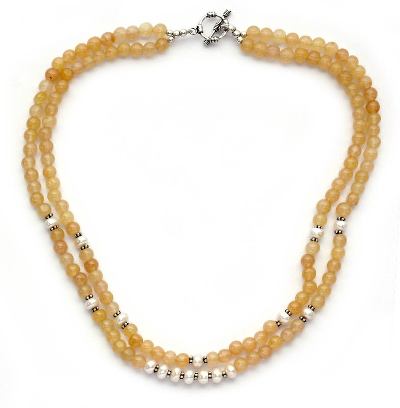 Aventurine and cultured pearl strand necklace