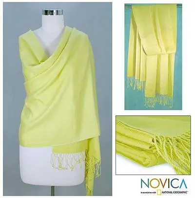 Wool and silk shawl, 'Golden Warm' - Wool and silk shawl