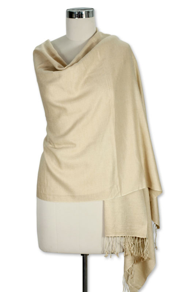 Wool and silk shawl, 'Peach Elegance' - Wool and silk shawl