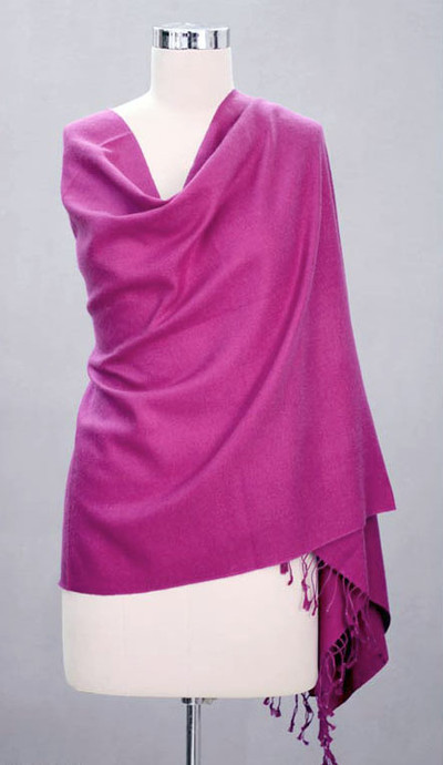 Wool and silk blend shawl, 'Hot Orchid' - Fair Trade Shawl Wool Silk Blend Wrap