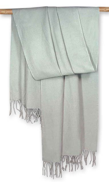 Wool and silk shawl, 'Luxury' - Indian Shawl Grey Wool Silk Blend Wrap