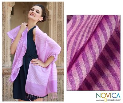 Wool and silk blend shawl, 'Mauve Kiss' - Wool and silk blend shawl