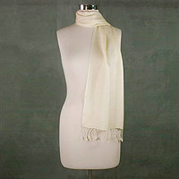 Wool and silk blend scarf, 'Creamy White Glory' - Wool and silk blend scarf