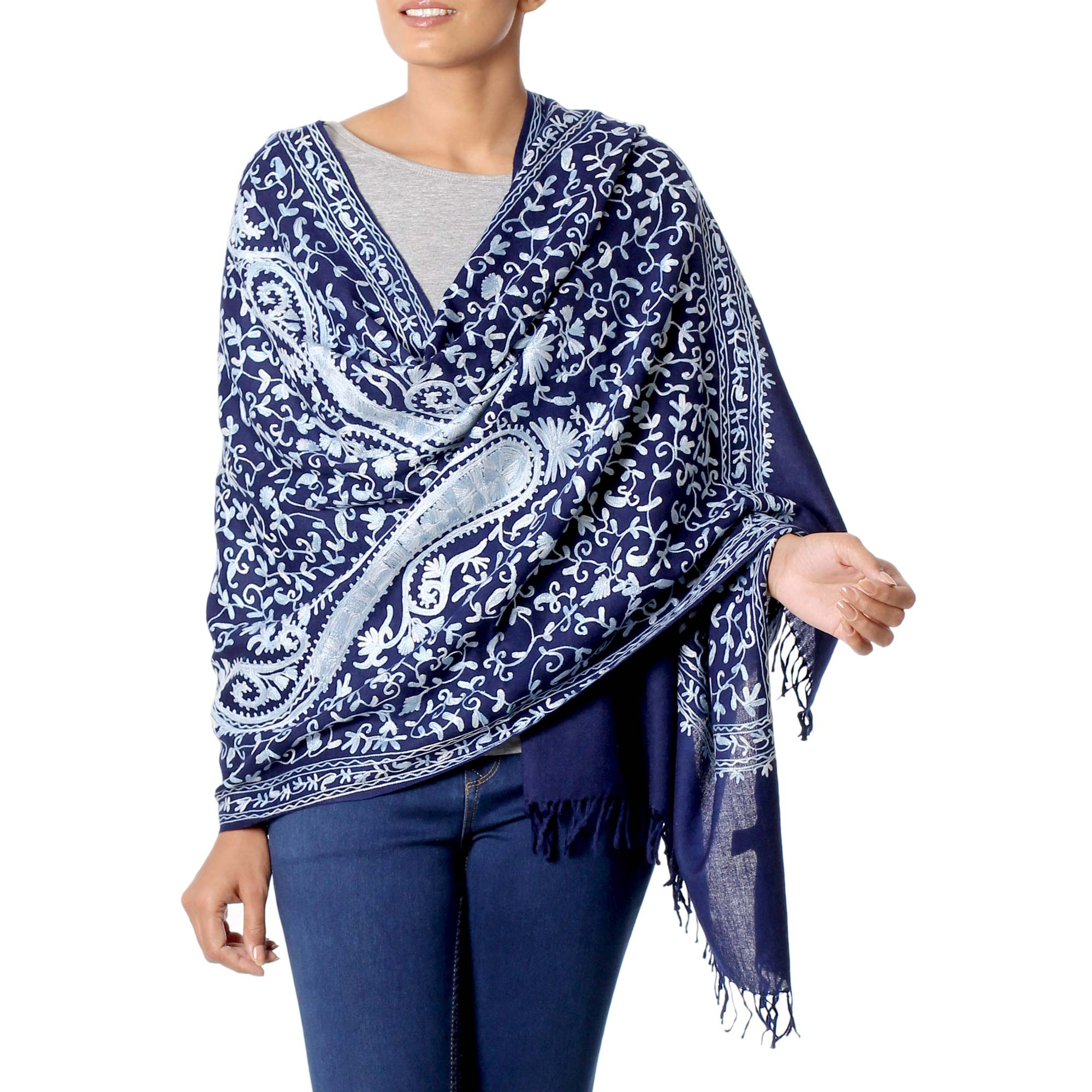 UNICEF Market | Paisley Wool Embroidered Shawl from India - Following Sea