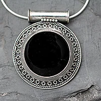 Onyx pendant necklace, 'Moon over Delhi' - Handcrafted Onyx and Silver Pendant Necklace