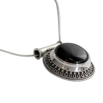 Onyx pendant necklace, 'Moon over Delhi' - Handcrafted Onyx and Silver Pendant Necklace