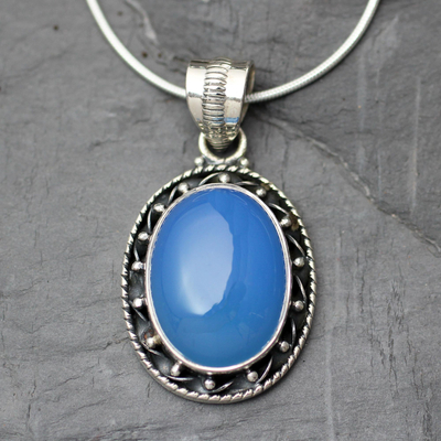 Chalcedony pendant necklace, 'Whisper' - Sterling Silver and Chalcedony Pendant Necklace