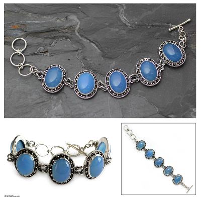 Chalcedony link bracelet, 'Whisper' - Chalcedony link bracelet