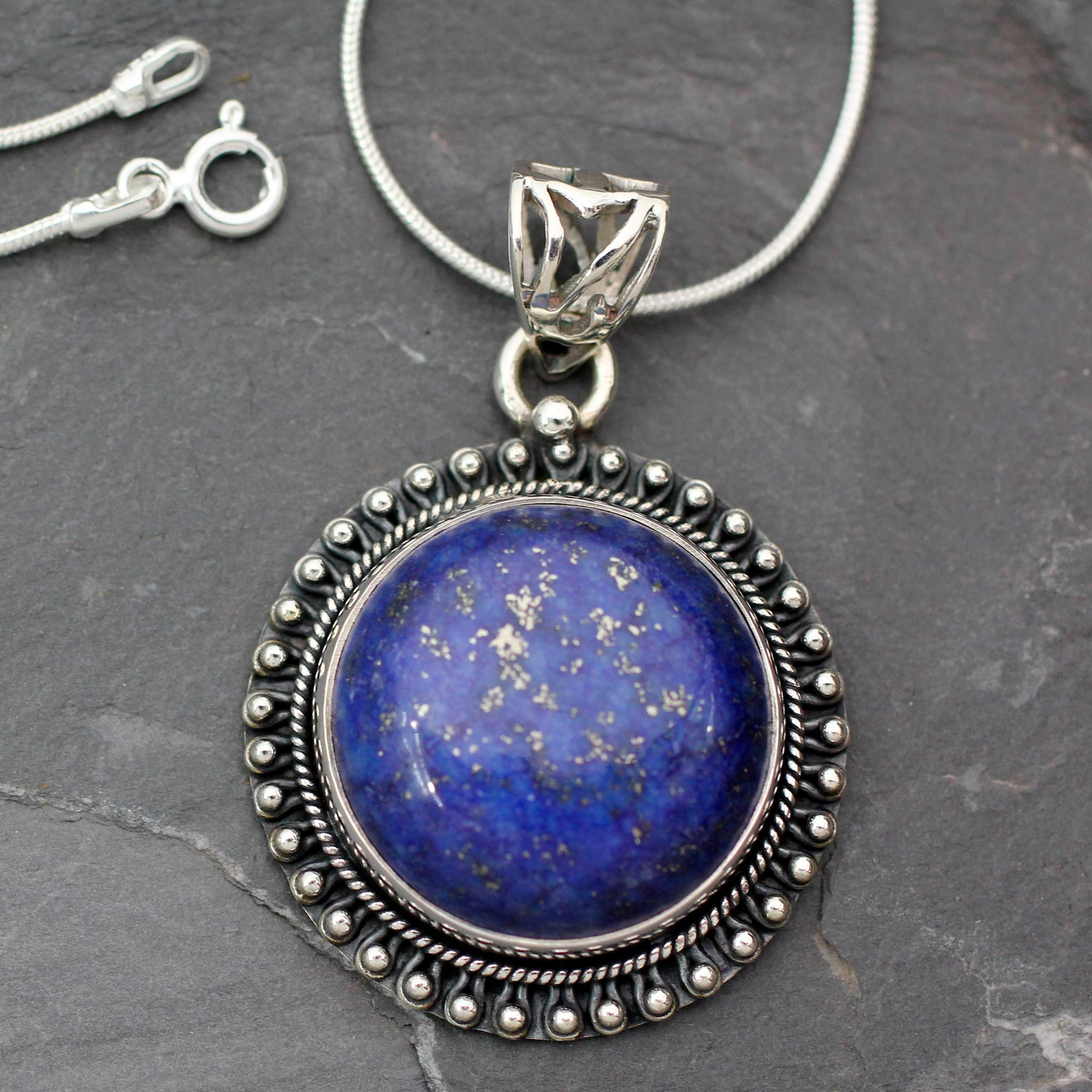 Details about   Lapis Oval with Spiral 925 Sterling Silver Pendant Corona Sun Jewelry 