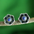 Pendientes flor lapislázuli - Pendientes de lapislázuli con botón floral indio de plata de ley