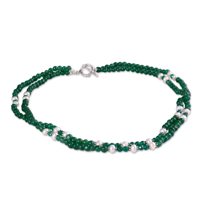 Aventurine and pearl strand necklace, 'Indian Meadows' - Aventurine and pearl strand necklace