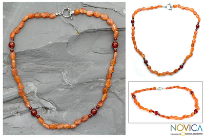 Carnelian strand necklace, 'Rajasthan Summer' - Carnelian strand necklace
