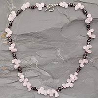 Garnet and rose quartz strand necklace, 'Love's Serenade' - Garnet and rose quartz strand necklace