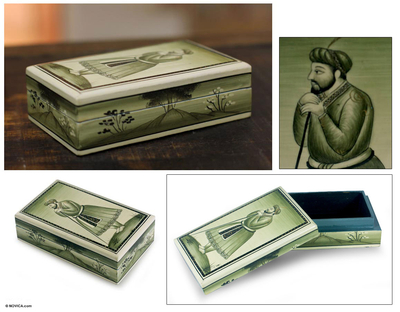 Papier mache box, 'Mughal Emperor' - Hand Painted Papier Mache Decorative Box from India