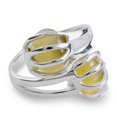 Sterling silver wrap ring, 'Yellow Love Attraction' - Sterling Silver and Yellow Onyx Ring Modern Jewelry
