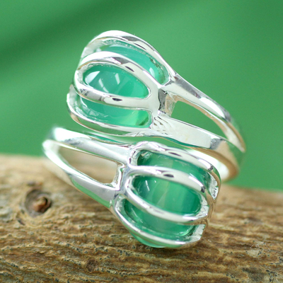 Sterling silver wrap ring, 'Green Love Attraction' - Sterling Silver Wrap Ring Modern jewellery from India