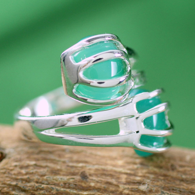 Sterling silver wrap ring, 'Green Love Attraction' - Sterling Silver Wrap Ring Modern Jewelry from India