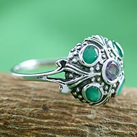 Amethyst cocktail ring, 'Enthralling Jaipur' - Amethyst and Onyx Cocktail RIng