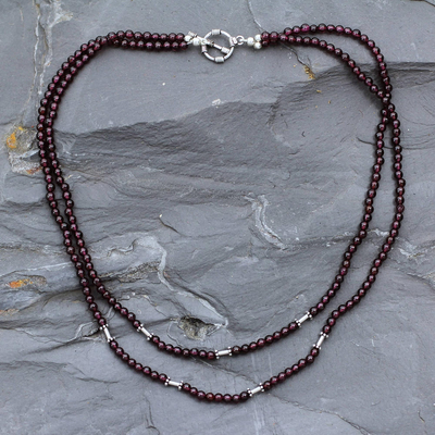 Garnet strand necklace - Rajasthani Red | NOVICA