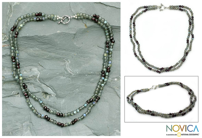 Labradorite and garnet necklace, 'India Twilight' - Labradorite and garnet necklace