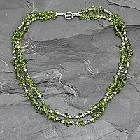 Peridot and pearl strand necklace, 'Kashmiri Meadow' - Peridot and pearl strand necklace