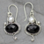 Cultured pearls and onyx dangle earrings, 'Magical Moons' - Akoya Pearls and Onyx Handcrafted Sterling Silver Earrings thumbail